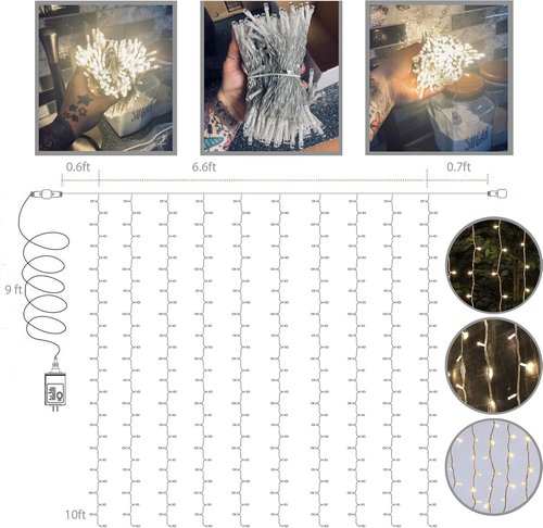 Magictec 300 LED Curtain String Lights - 8 Lighting Modes for Indoor/Outdoor Decor | Warm White