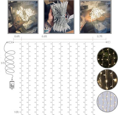 Magictec 300 LED Curtain String Lights - 8 Lighting Modes for Indoor/Outdoor Decor | Warm White