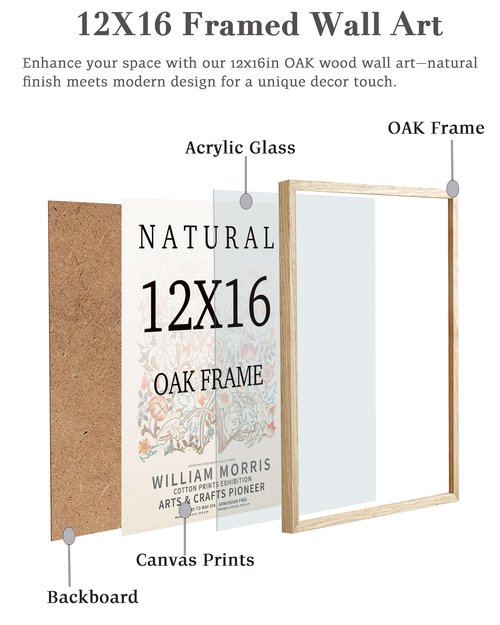 UPWOIGH 12x16 Oak Wood Picture Frame - Minimalist 12x16 Poster Frame, 12"x16" Picture Frame Wood, Natural Solid Wooden Picture Frames for Wall Art Photo and Prints (Set of 3)