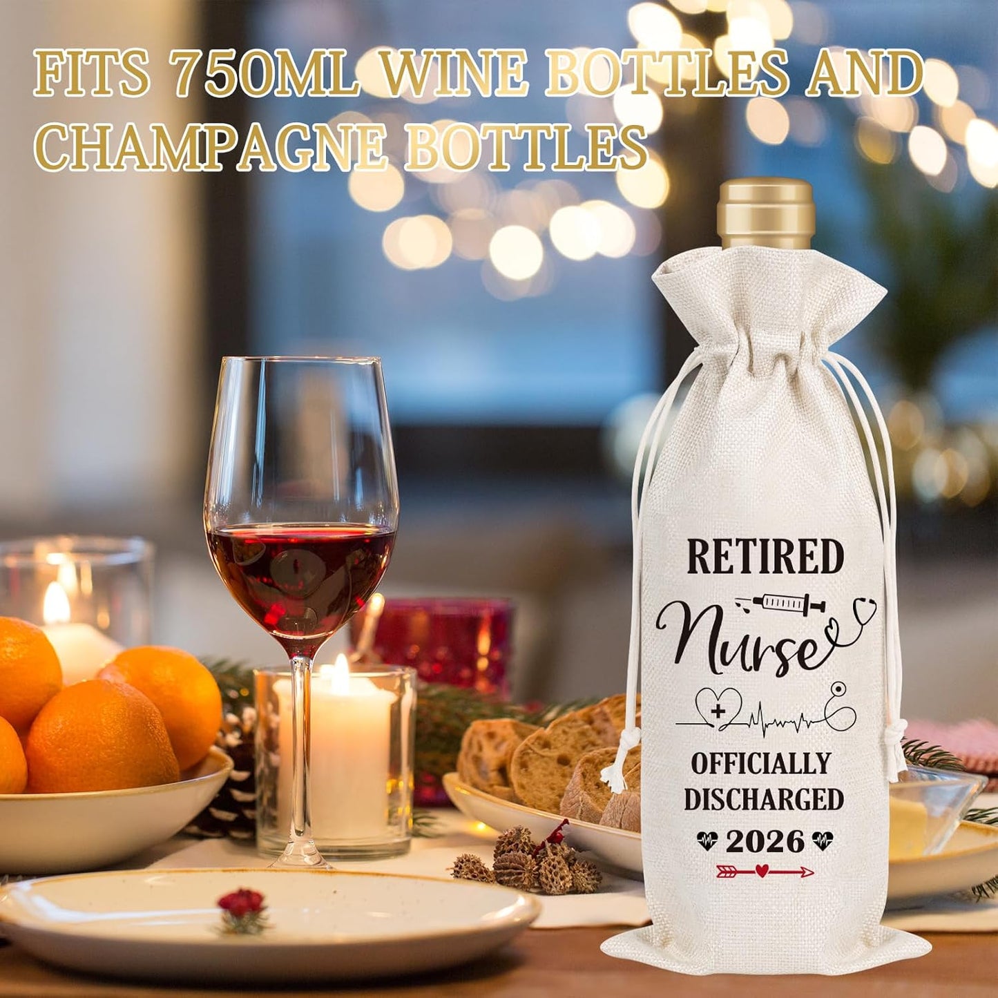 Wxiben Retired Nurse Gifts for Women - Nurse Day Week Gift Wine Bag for Her Coworker Retired Friends 2026 Retirement Party Decoration Reusable Linen Wine Bottle Bag