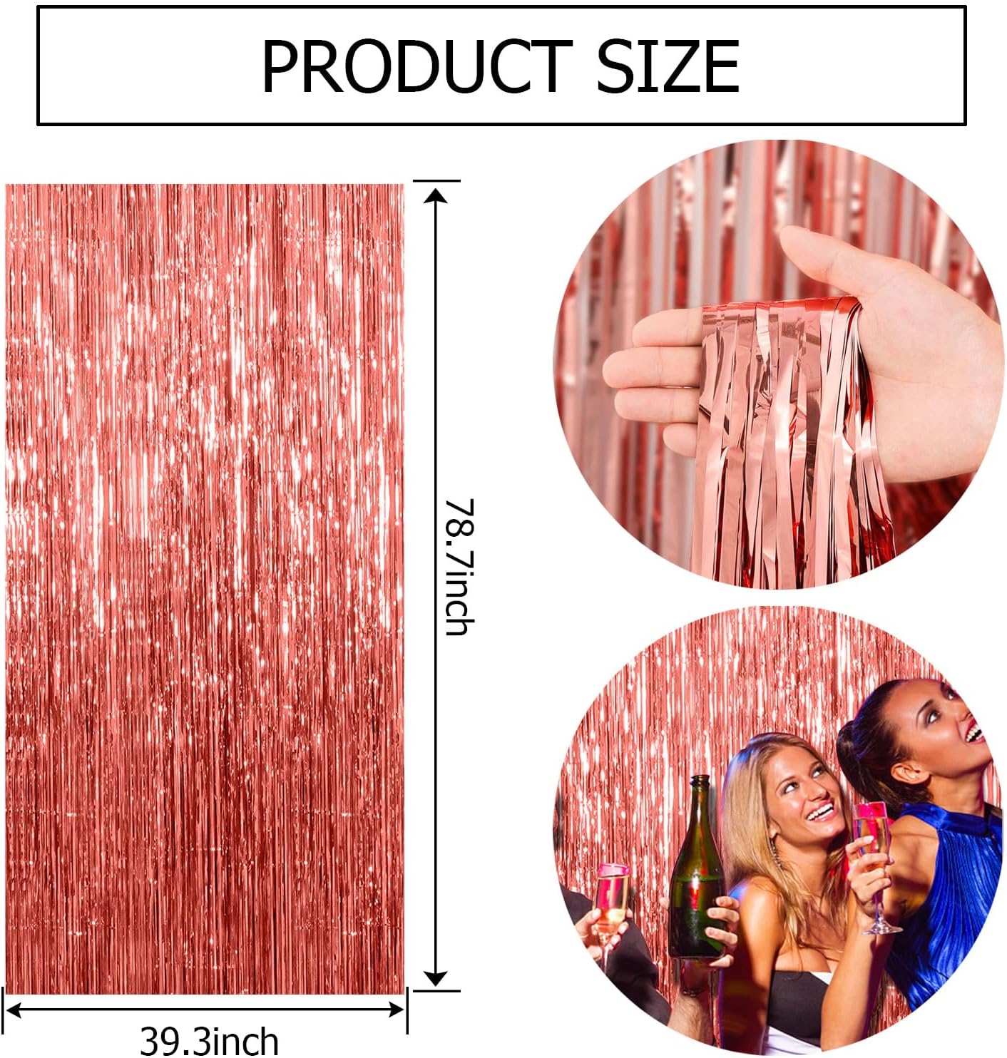 Rose Gold Fringe Curtain Backdrop by [Brand Name] - 20 Pack Metallic Tinsel Streamers for Parties & Events