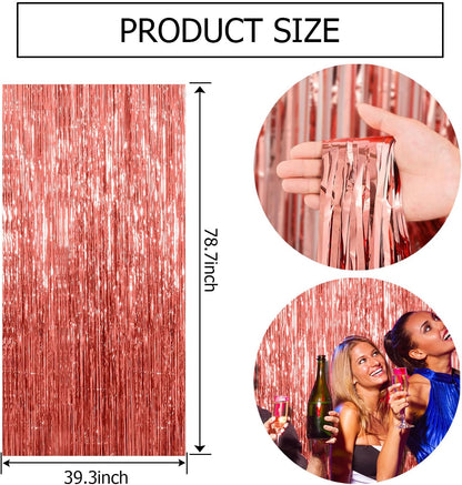 Rose Gold Fringe Curtain Backdrop by [Brand Name] - 20 Pack Metallic Tinsel Streamers for Parties & Events