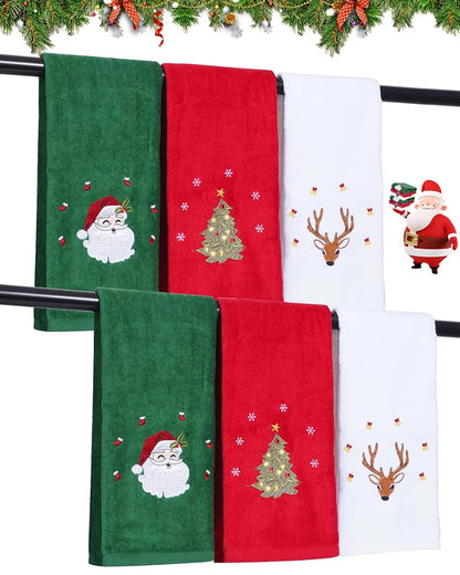 6 Pcs Christmas Hand Towels for Bathroom & Kitchen with Embroidery - 15 x 23 Inches, 100% Cotton (Variation: 6pcs)