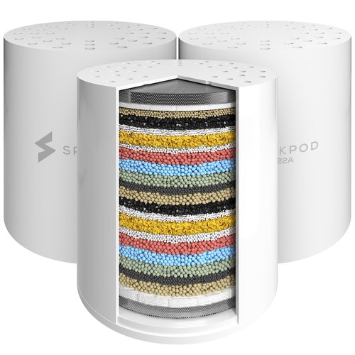 SparkPod High Output Shower Filter Cartridge- Suitable for People with Sensitive and Dry Skin and Scalp, Filters Chlorine and Impurities | 1-min install (Standard, 3 pc)