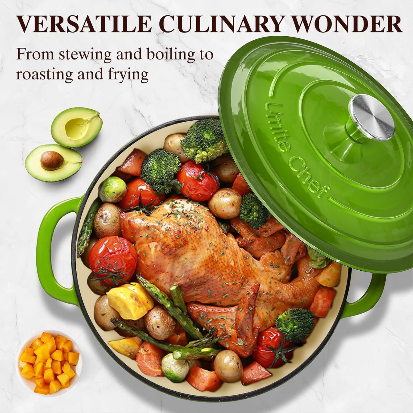 Umite Chef 5QT Enameled Cast Iron Dutch Oven - Heavy-Duty Cookware for Baking, Braising & Roasting | Green