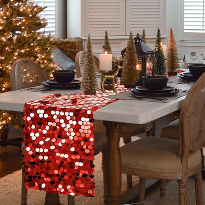 VHH Red Sequin Table Runner 12 x 108 Inches - Glitter Ribbon for Wedding Party