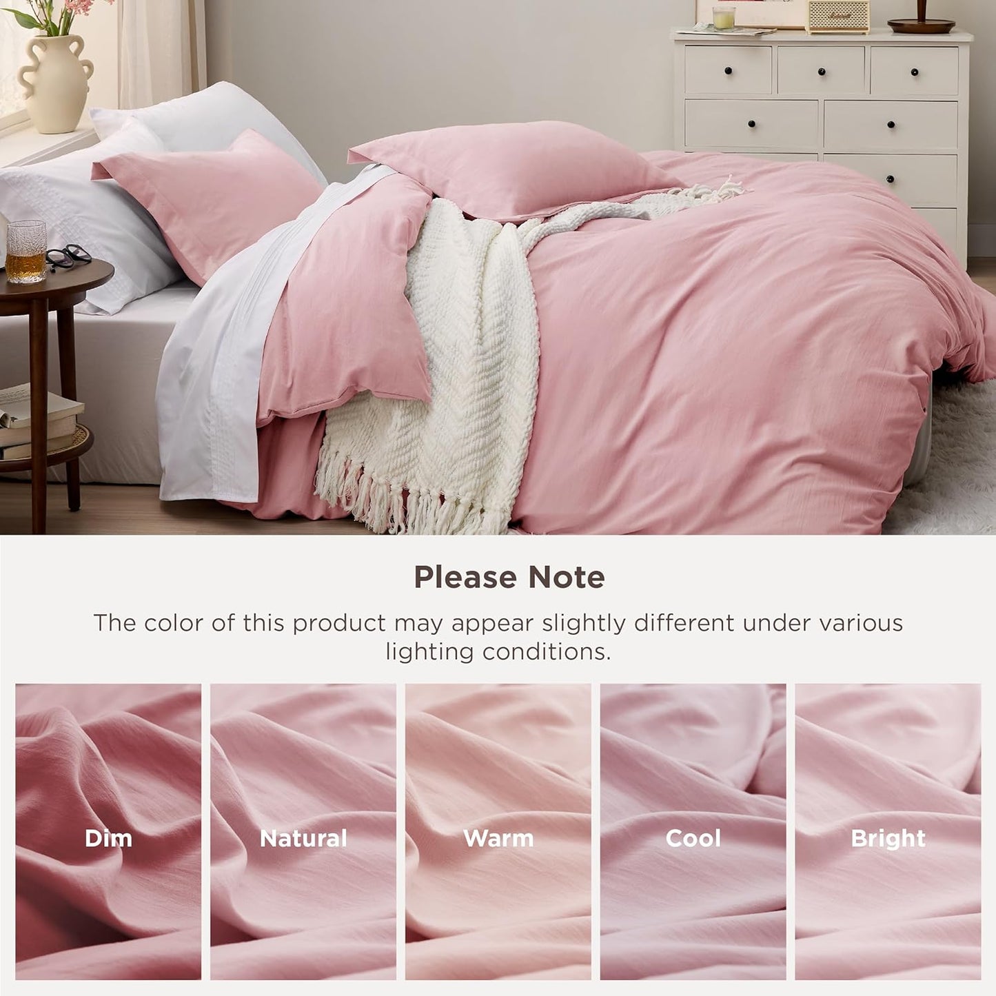 Bedsure Pink Duvet Cover Set - Ultra Soft Cotton-Like Polyester, Full Size 80x90 Inches, 3 Pieces with Zipper Closure & 2 Pillow Shams