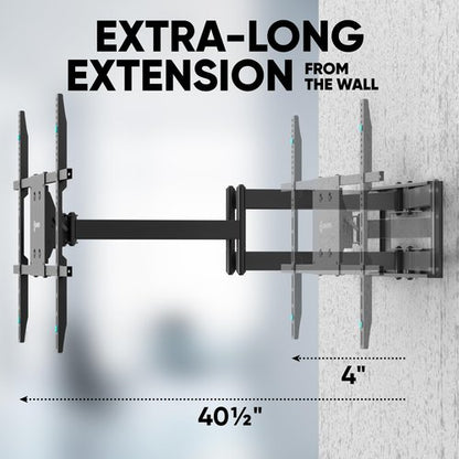 ONKRON Full Motion TV Wall Mount for 42-110 Inch TVs up to 220 lbs, Heavy Duty TV Mount with Swivel Tilt Rotation, Long Reach Extension Arm, max VESA 800x600, Large Bracket, Fits 8"/16" Studs Black