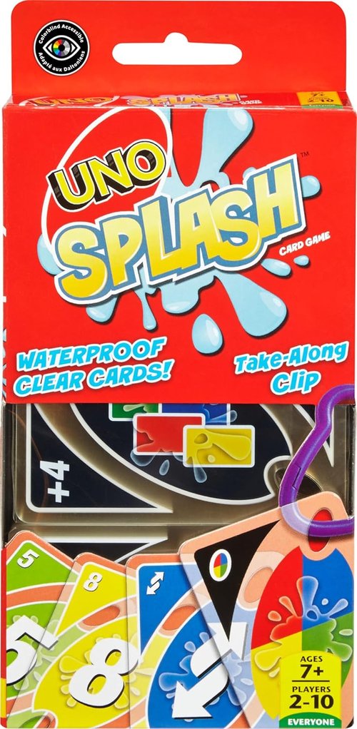 Mattel Games UNO Splash Card Game - Waterproof Cards & Portable Clip for Travel | Perfect for Camping & Game Nights