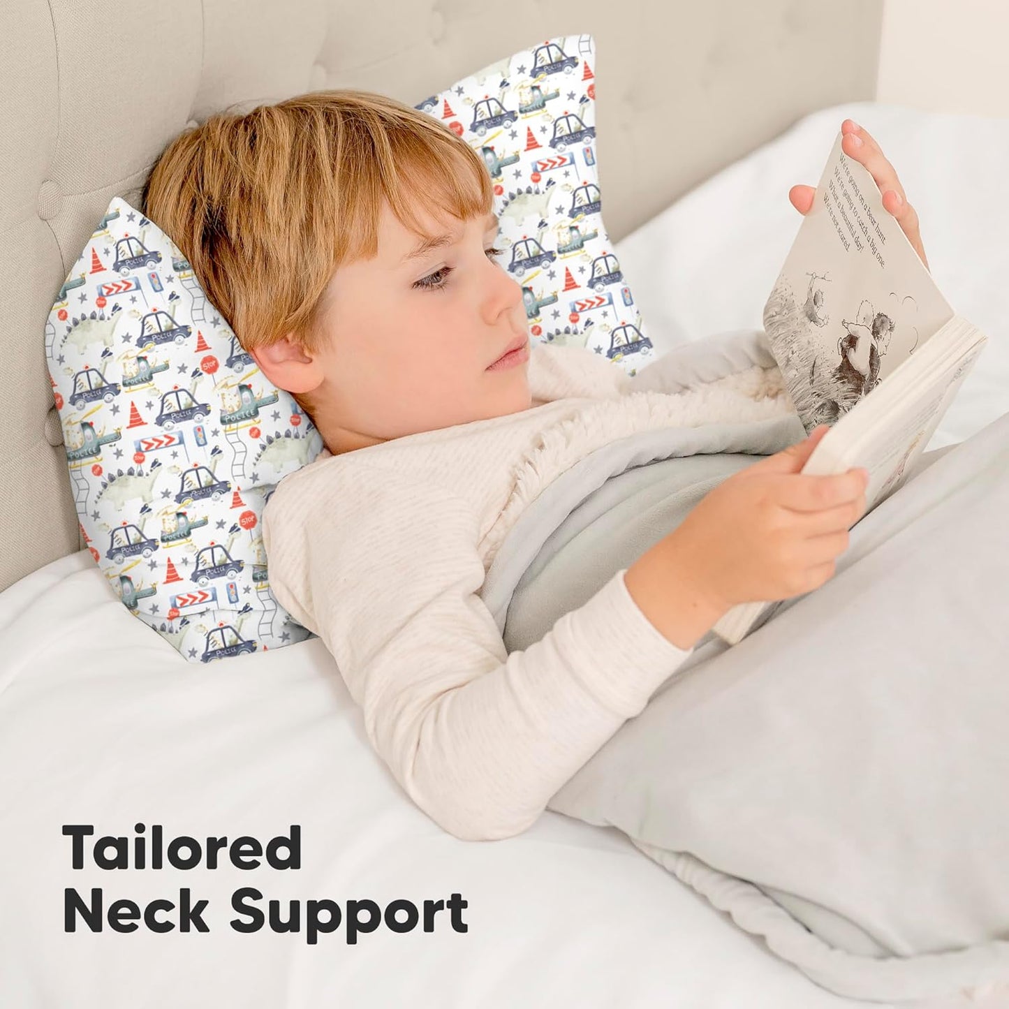 My Little Dreamy Toddler Pillow - Soft Organic Cotton Travel Pillow with Case | 13x18, Dino Patrol, Machine Washable for Ages 2-5