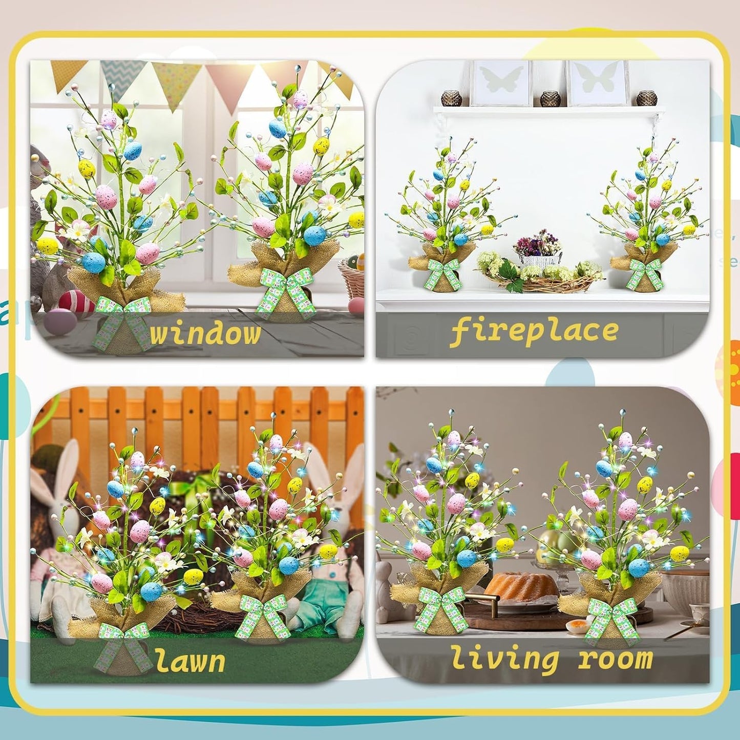 Skiennix Lighted Easter Egg Tree - 20'' Tabletop Decor with Timer | Artificial Centerpiece for Spring Home Decor