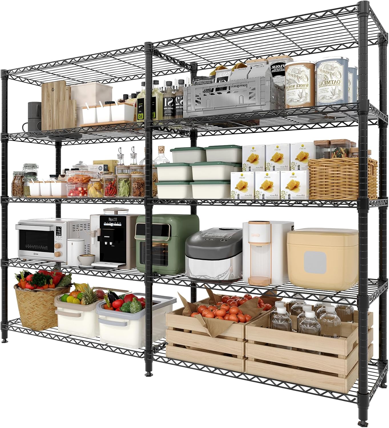 Regine Switzerland 5-Tier Metal Storage Shelving Unit - Heavy Duty L-Shaped Kitchen Shelves | 70.5" H x 59" W