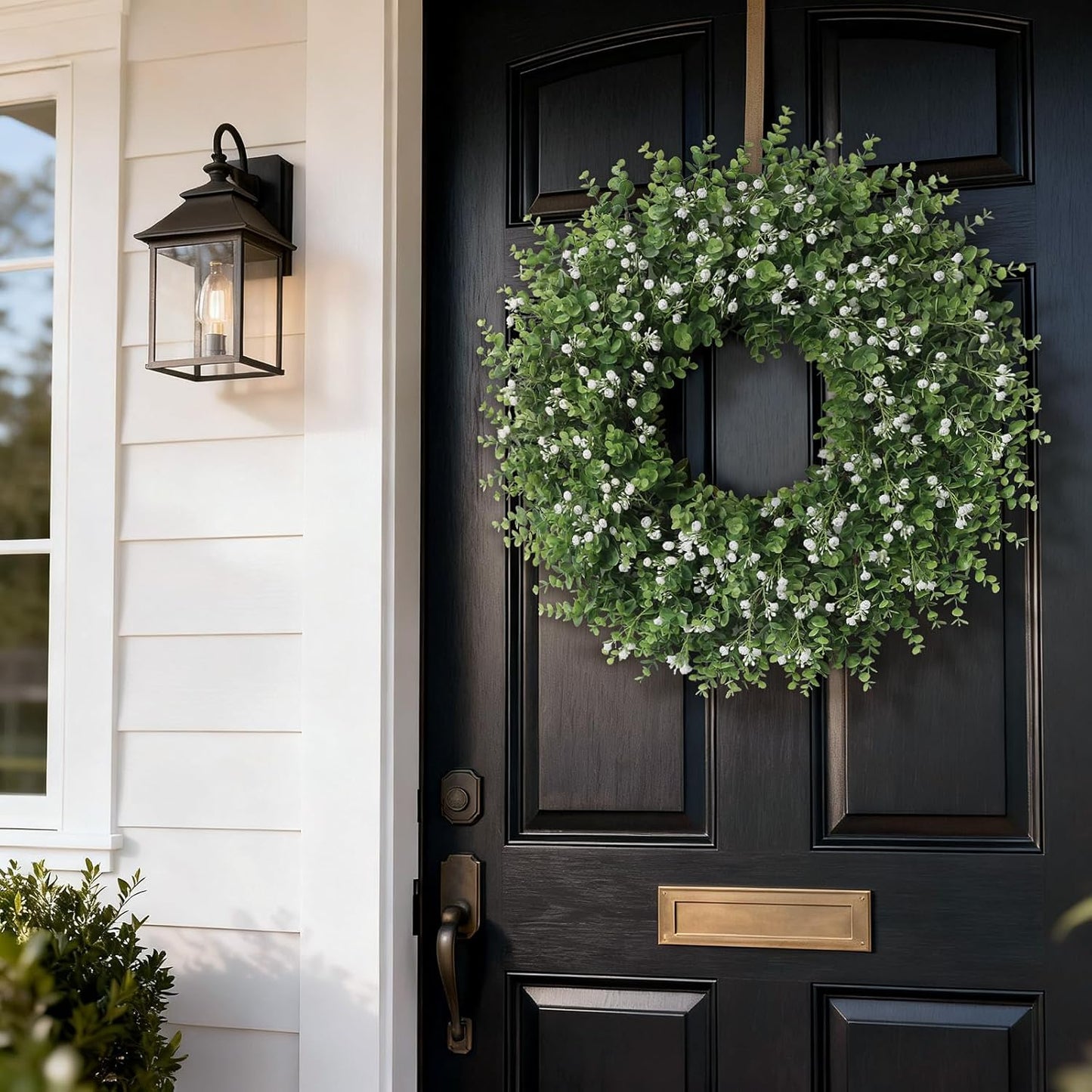Skiennix 26" Artificial Eucalyptus Wreath - Faux Greenery with Baby's Breath for Front Door Decor