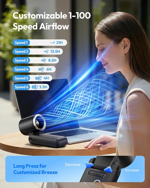Gaiatop Portable Handheld Turbo Fan, 21 Hrs Cooling, 180° Foldable 4-in-1 Hand Held Fans, 6-Speed (1-100) Personal Mini Handheld Fans, Small Portable Fan for Travel, Working, Outdoor Women Gifts Black