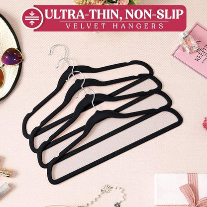 LDC Black Velvet Hangers - Premium Non-Slip Felt Clothes Hangers | 50 Pack with 360° Swivel Hook