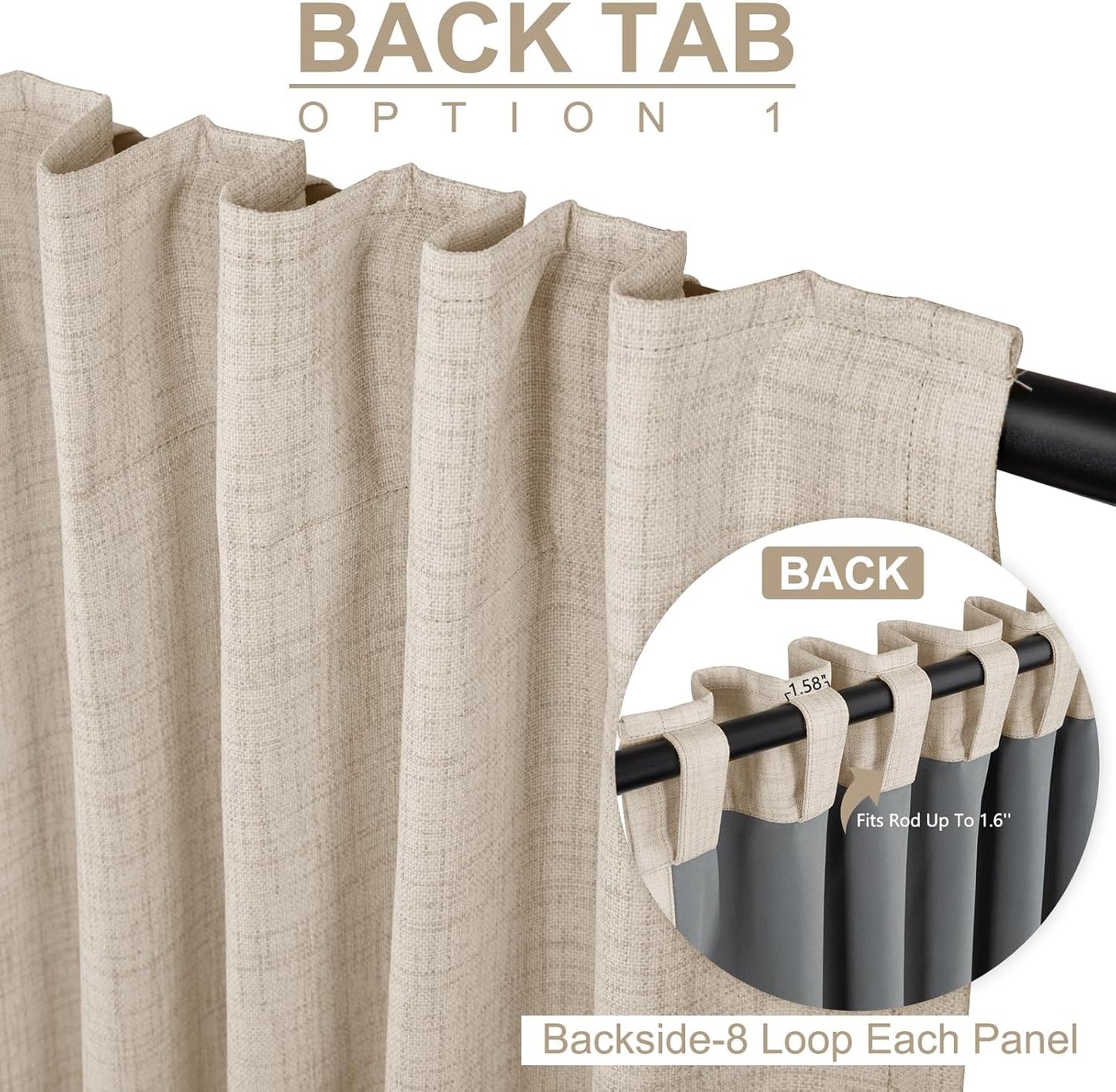 Skiennix 100% Blackout Linen Curtains - Thermal Insulated Drapes for Bedroom | 50" W x 102" L, Oatmeal - 2 Panels Set