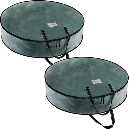 VENO Wreath Storage Container - 30 Inch Heavy Duty Clear Bag with Wall Hanging Handles | 2 Pack