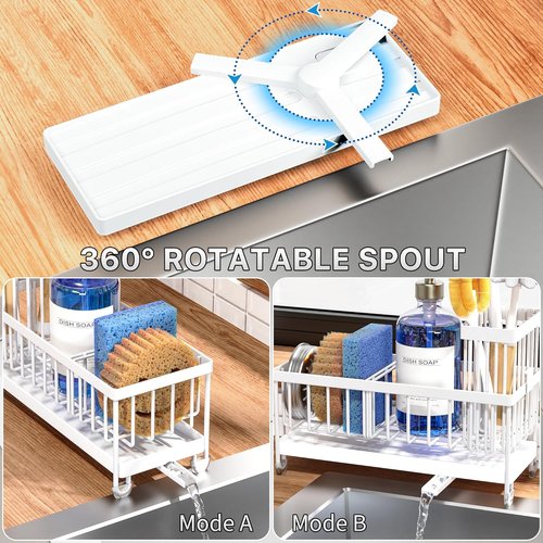 Cisily Kitchen Sink Caddy Organizer - Rustproof 304 Stainless Steel Sponge Holder | White, 9.25”