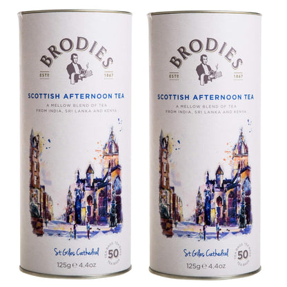 Brodies Tea, Scottish Afternoon Tea, Black Tea Imported from Scotland, Canister of 50 Bags (Pack of 2)