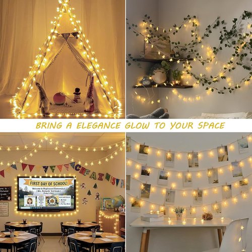HEYFUNi 39FT Warm White Star String Lights - 100 LED Fairy Twinkle Lights with 8 Modes | Waterproof Indoor/Outdoor Decor