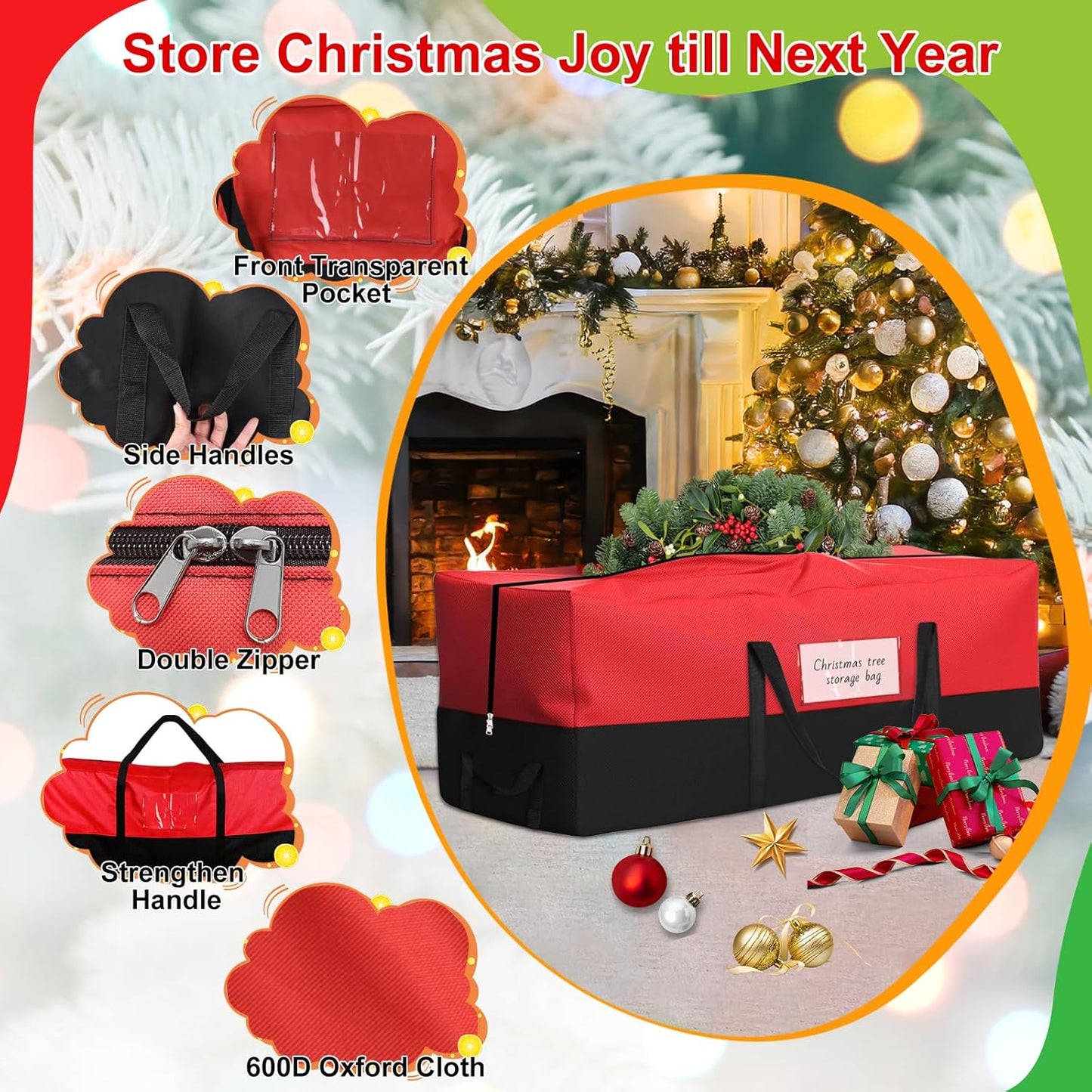 Skiennix Christmas Tree Storage Bag - Heavy-Duty 600D Oxford for 10 Ft Trees | Reinforced Handles & Zipper Pocket