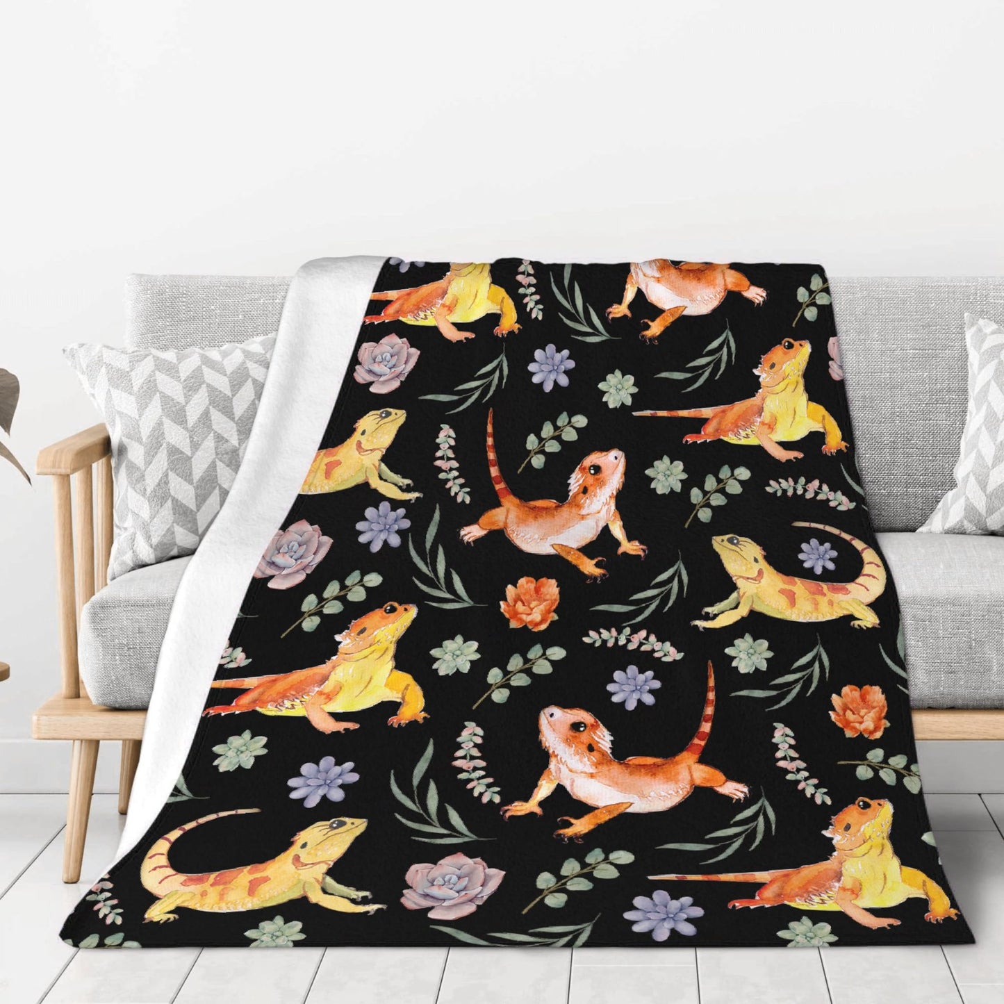 Bearded Dragon Reptiles Blanket Gift for Boy Girl Flannel Fuzzy Warm Plush Lightweight Soft Throw for Couch Sofa Bed Office Camping 40''x 50'' for Kids/Child