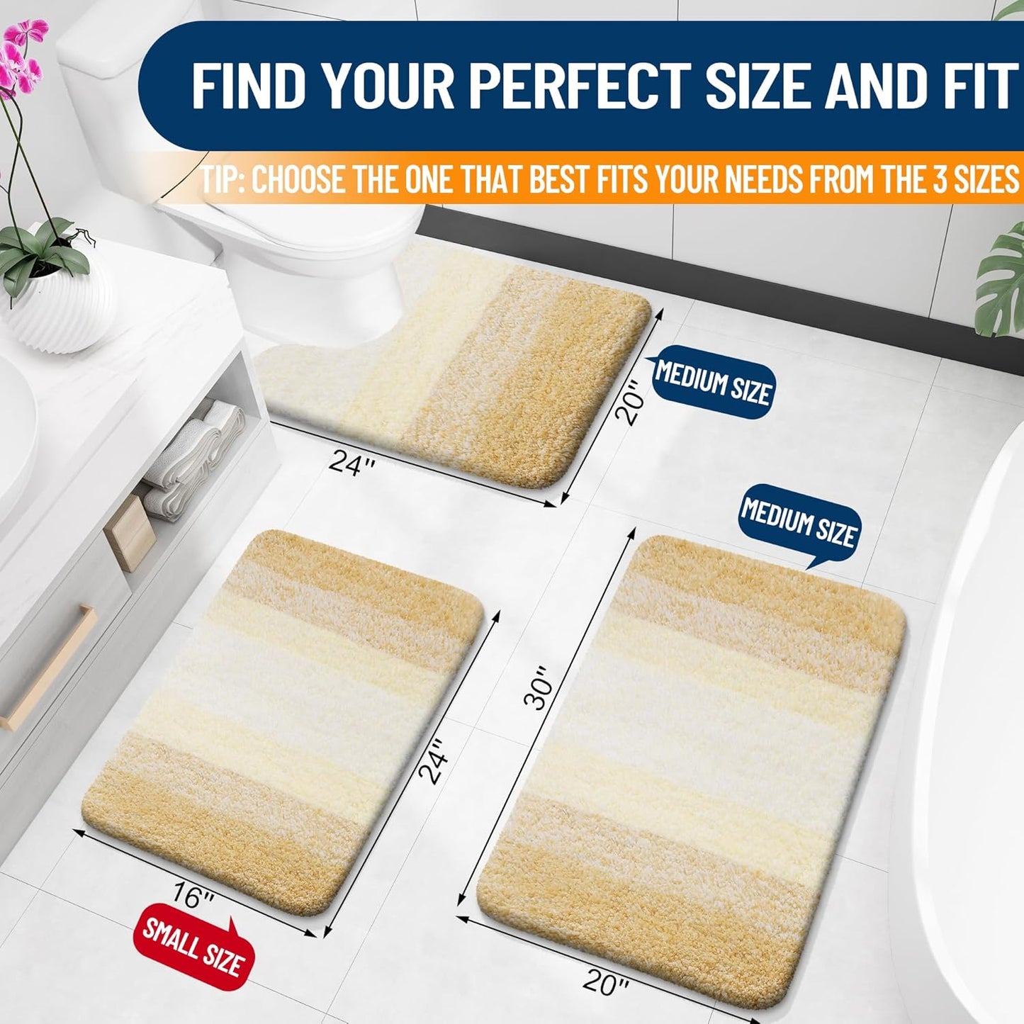 OLANLY Bathroom Runner Rug - Extra Soft Microfiber Mat with Rubber Backing | Quick-Dry, Washable, 47x24, Light Yellow