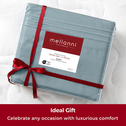 Mellanni Twin Sheets Set - 3 PC Iconic Collection Bedding - Hotel Luxury, Extra Soft, Cooling Bed Sheets - Wrinkle, Fade, Stain Resistant (Twin, Spa Blue)