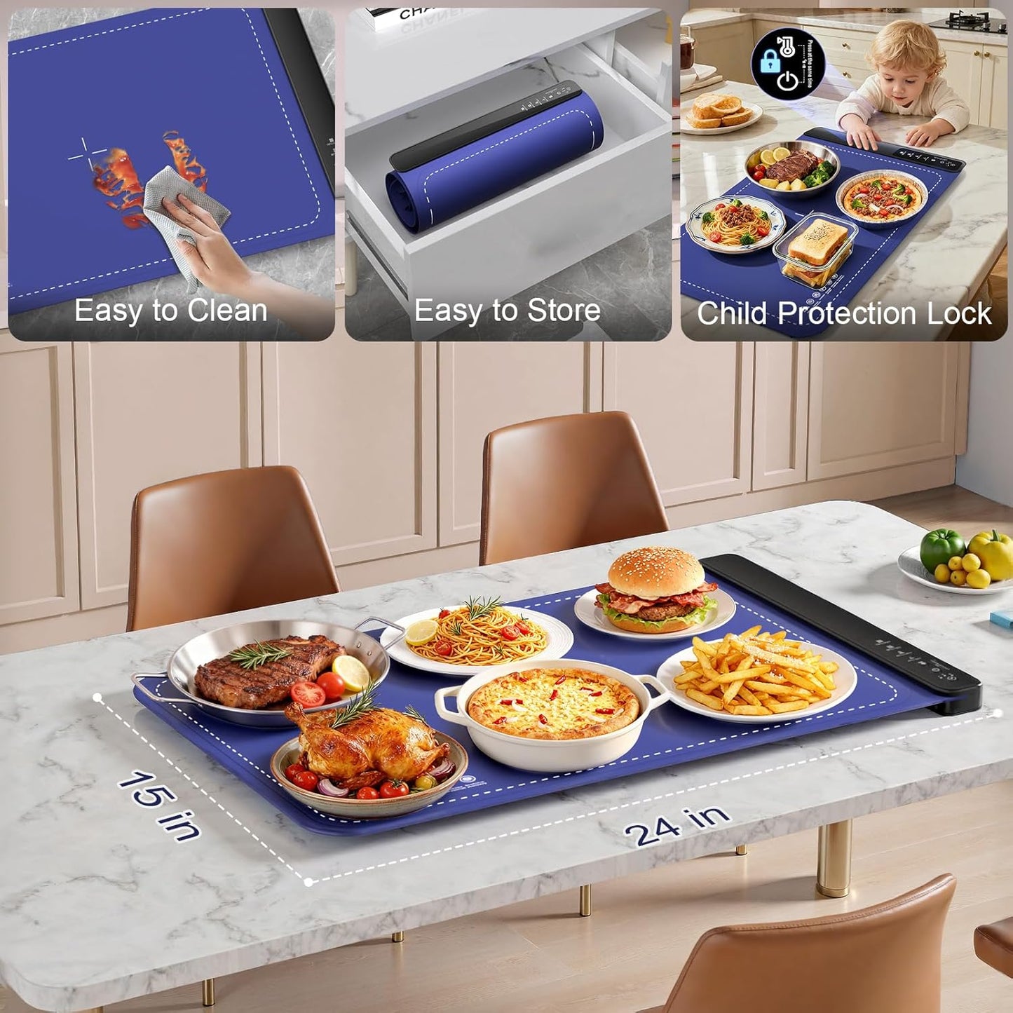 Skiennix Food Warming Mat - 4 Temperature Levels | Quick 8-Second Heating Tech | Perfect for Parties & Buffets