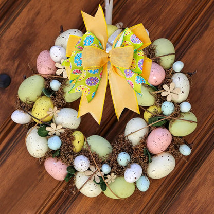 SIMISI Ribbon Easter Wreath Bow - Yellow Egg Basket Ornaments for Home Decor | 9.5 x 13 Inch