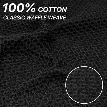 Skiennix 100% Cotton Waffle Weave Kitchen Towels - Ultra Soft & Absorbent, 6 Pack, 12x12 Inches | Black
