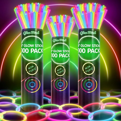 Glow Sticks Bulk - 300 Ultra Bright Glow in the Dark Party Supplies | 8" Glowsticks with Bracelets & Necklaces