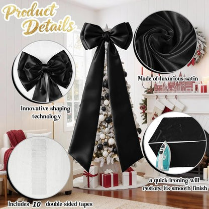 Giant Black Bow Decor - 75x19 Inch Christmas Tree Topper | Elegant Wall Backdrop for Weddings & Parties