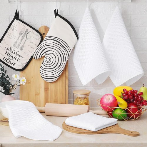 Homaxy 100% Cotton Waffle Weave Dish Cloths - Ultra Soft & Absorbent Kitchen Towels | 12x12 Inches, 8-Pack, White