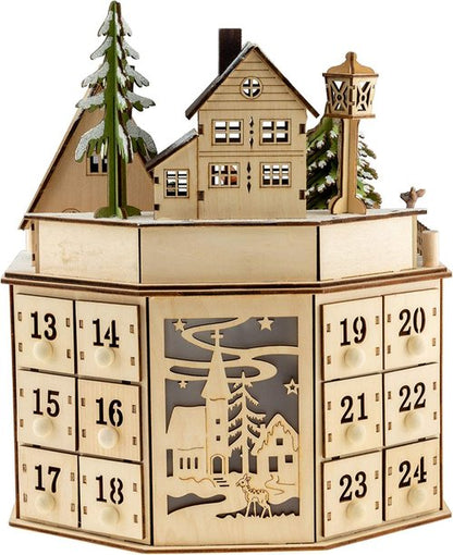 Clever Creations Wooden Christmas Advent Calendar - LED Countdown Decoration | Round Village Design