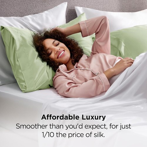 Bedsure King Size Satin Pillowcase Set - Laurel Green Silky Cases for Hair & Skin, 20x36 Inches, 2-Pack