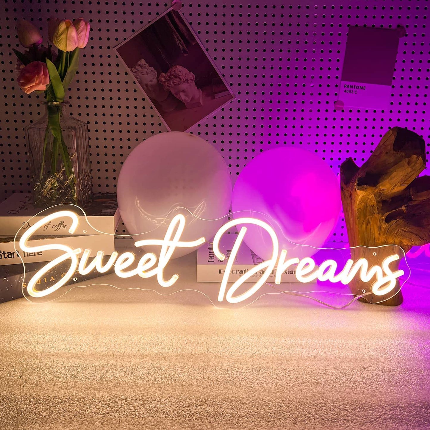 Sweet Dreams Neon Sign Wall Art Decor - 25"x6.4" Sweet Dreams Farmhouse Signs for Hanging Above Bed Wall Decor for Bedroom (Warm White)