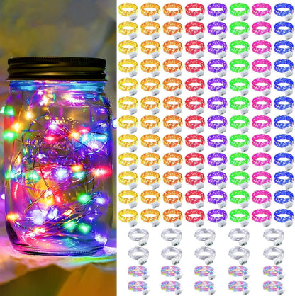 Skiennix 100 Pack Fairy Lights - 7Ft 20 LED Twinkle String Lights | Battery Operated & Waterproof for Mason Jar Decor, Weddings & Holidays