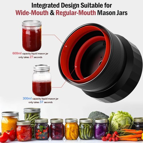 Mason Jar Vacuum Sealer - 2026 Upgraded Electric Sealer for Regular & Wide Mouth Jars | Fully Automated & Portable