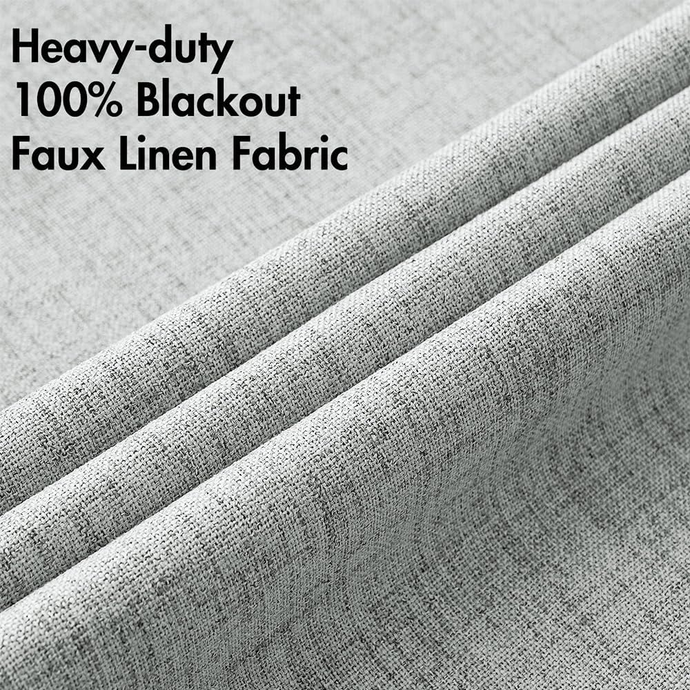 MIULEE 100% Blackout Linen Curtains - Thermal Insulated Room Darkening Drapes | Glacier Gray, 52 x 108 Inch (2 Panels)