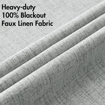 MIULEE 100% Blackout Linen Curtains - Thermal Insulated Room Darkening Drapes | Glacier Gray, 52 x 108 Inch (2 Panels)