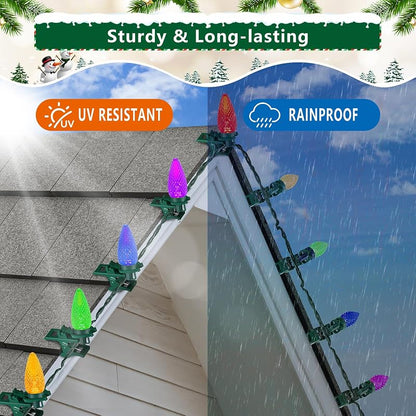 Green 100 Pack KJX Large C7/C9 Christmas Light Spring Clips for Gutters & Roofs