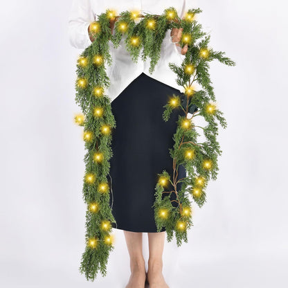 Skiennix 6.2FT Christmas Garland - Lush Greenery with Lights | Real Touch Cedar & Soft Pine Branches for Indoor/Outdoor Decor