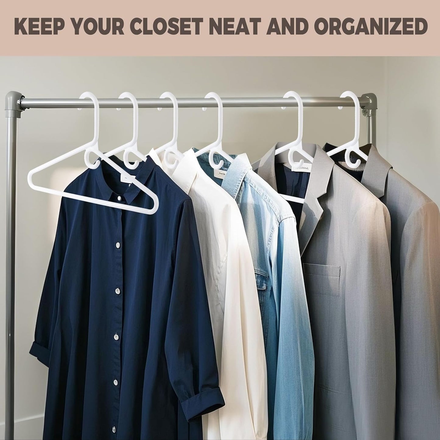 Quality White Plastic Hangers - Heavy Duty 10 Pack for Clothes & Accessories | Thick Standard Closet Hangers