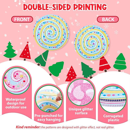 Pastel Christmas Candy Cane Ornaments Set — 25 Double-Sided Corrugated Plastic Decorations