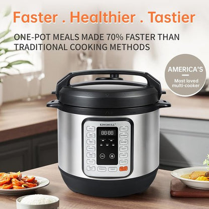 KINGBULL 12-in-1 Electric Pressure Cooker - Multi-Use Non-Stick Pot with LED Screen (8QT)