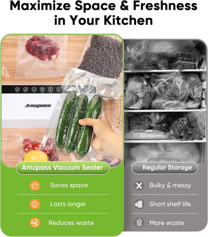 Skiennix Vacuum Sealer - 6-in-1 Food Preservation Machine with 80kpa Suction Power | Compact Design & 10 Bags Included