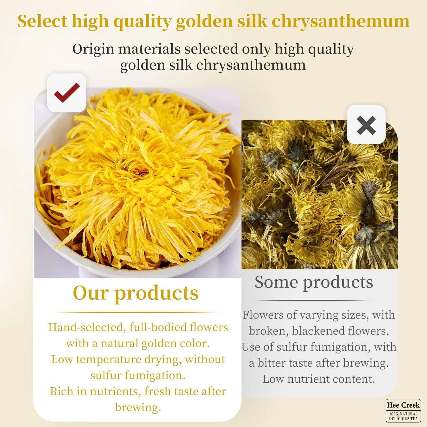 Hee Creek Chrysanthemum Tea Golden Silk Chrysanthemum Tea 1.76oz (50g) Golden-yellow Chrysanthemum Flower Tea, Chinese Herbel Tea Whole Flower Tea Grade AAA (Super Grade) 菊花茶 金丝皇菊