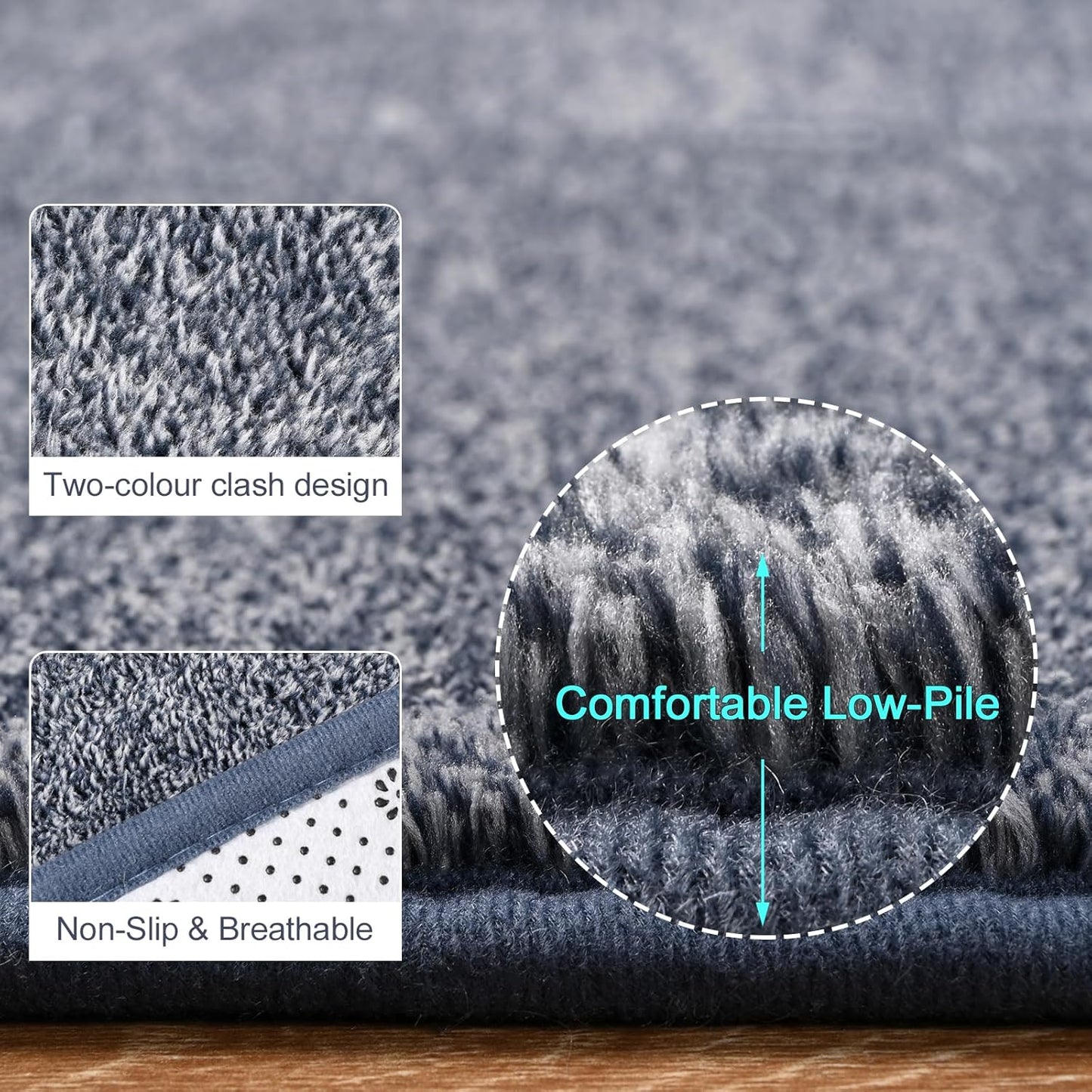 Amearea Soft Area Rug - Chic Washable 2x3 Small Throw Rug for Bedroom, Hallway & Kitchen | Blue & White Non-Slip Design