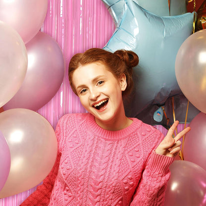 Skiennix Pastel Pink Foil Fringe Streamers - Perfect Backdrop for Birthday & Bridal Showers